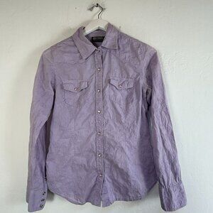 Outback Trading Co. Women's Floral Embroidered Snap Front Blouse Purple Medium